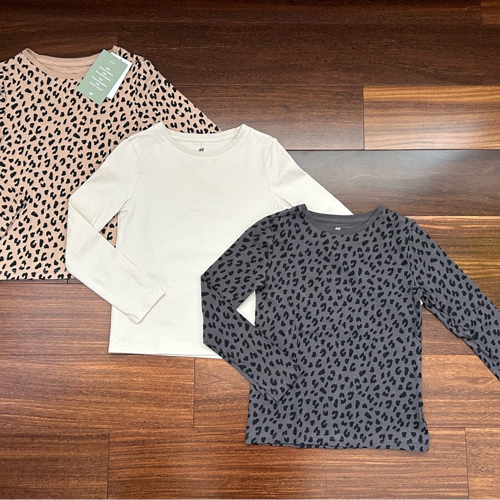 H&M Kids Long Sleeve Tees - Cream, Black, Tan